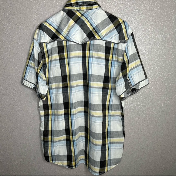 BKE Vintage White Black Plaid Athletic Fit Western Short Sleeve Button Up Shirt - Picture 3 of 7